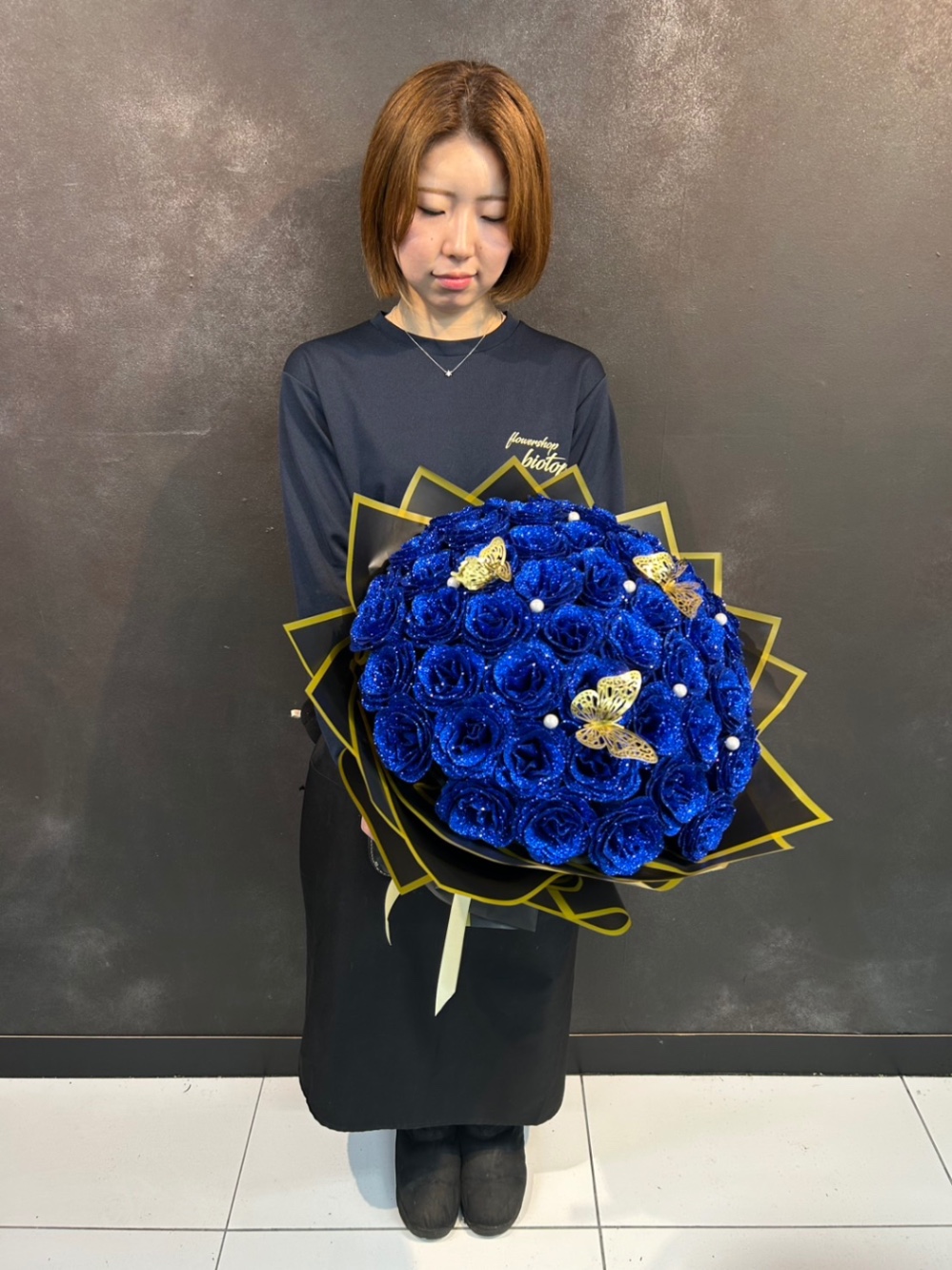 グリッターローズ 青50本 造花